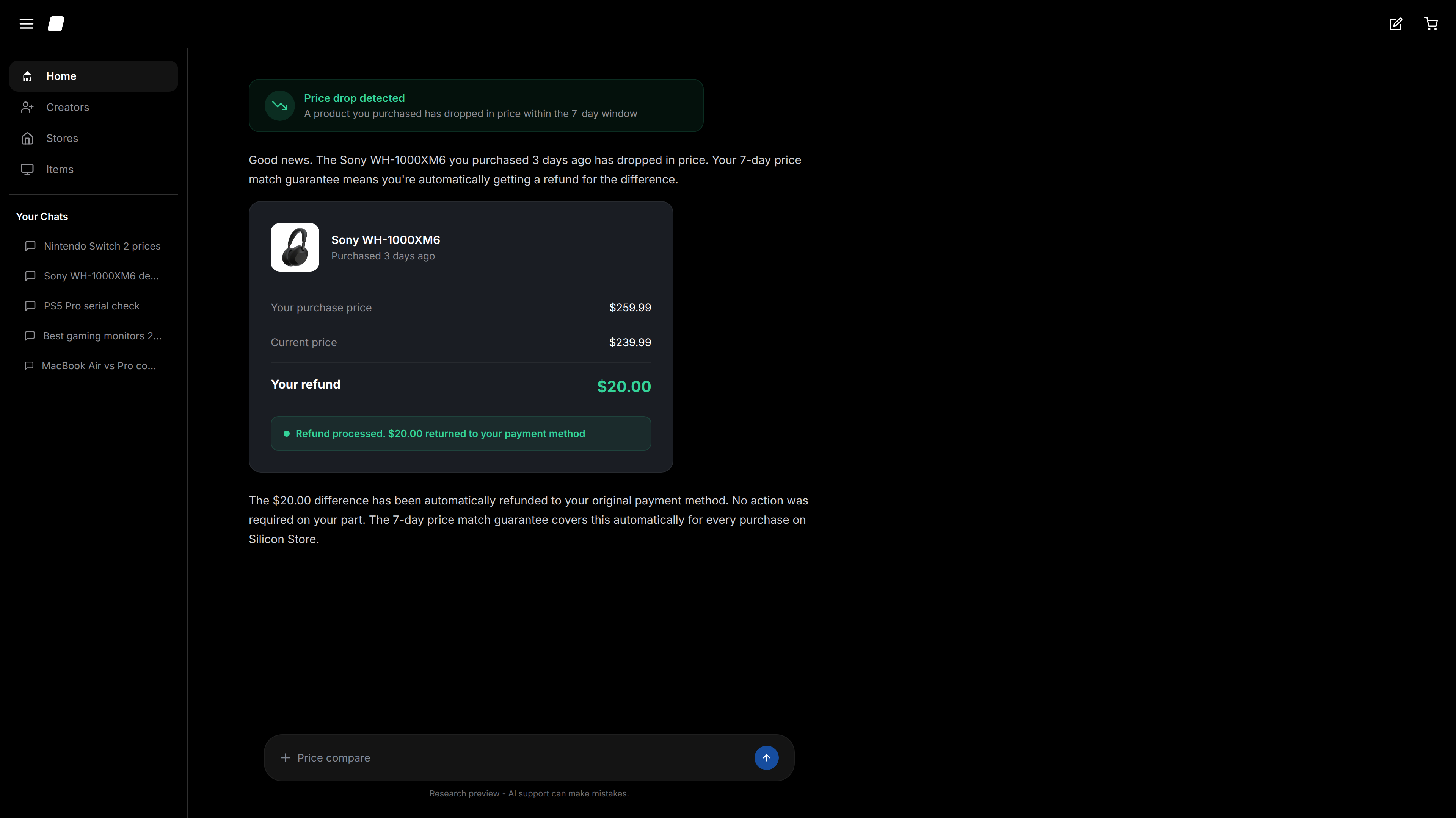 7-day price match refund on every purchase