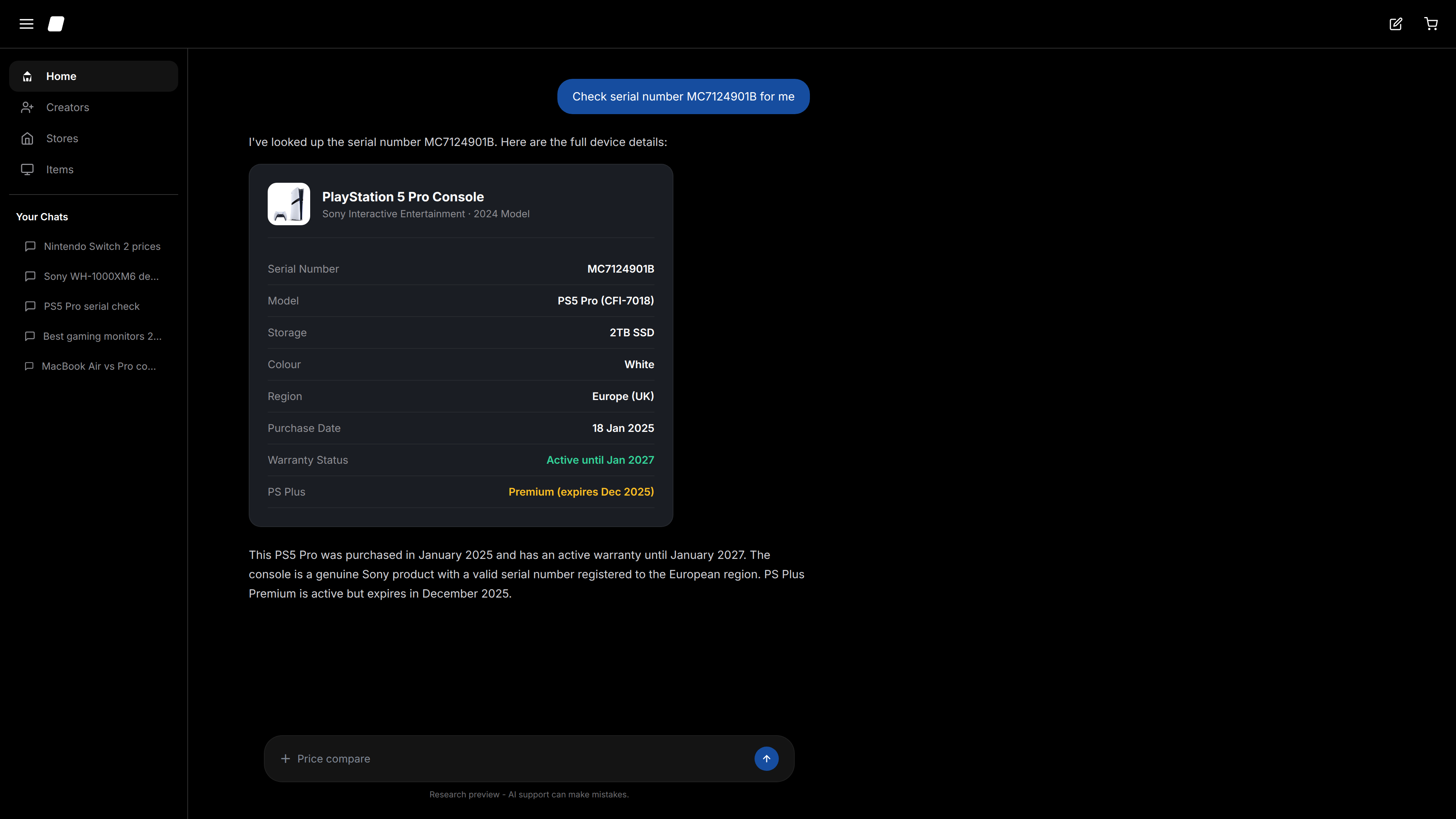 Track any product's serial number instantly